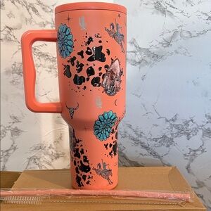 40 ounce Darlin Coral Western-Themed Tumbler with Straw